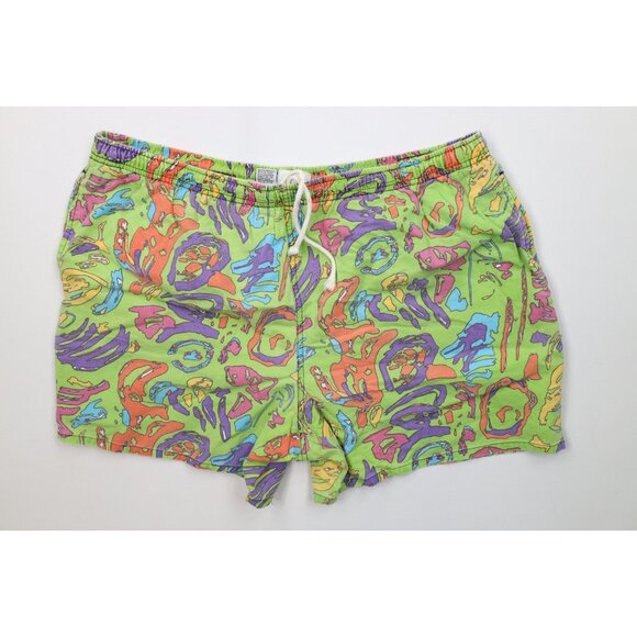 Vintage 90s Streetwear Mens XL Faded Rainbow Abstract Lined Shorts Swim Trunks - Picture 1 of 14